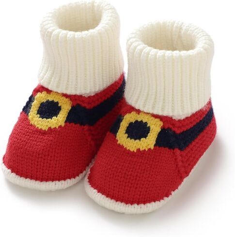 أحذية Hadetoto للأطفال لعيد الميلاد لحديثي الولادة من البنات والأولاد أحذية مريحة للرضع والأطفال الصغار أحذية محبوكة دافئة in Kuwait