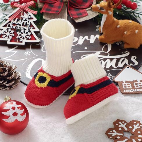 أحذية Hadetoto للأطفال لعيد الميلاد لحديثي الولادة من البنات والأولاد أحذية مريحة للرضع والأطفال الصغار أحذية محبوكة دافئة in Kuwait