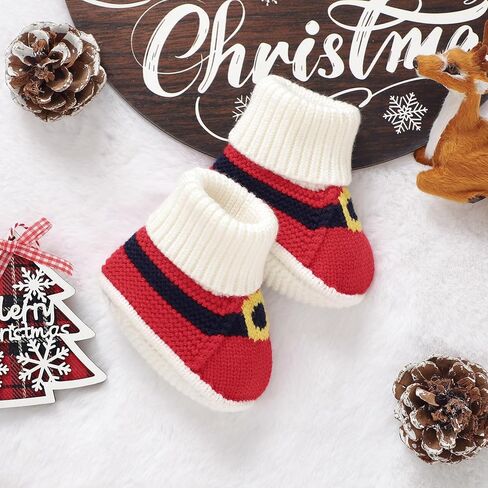 أحذية Hadetoto للأطفال لعيد الميلاد لحديثي الولادة من البنات والأولاد أحذية مريحة للرضع والأطفال الصغار أحذية محبوكة دافئة in Kuwait