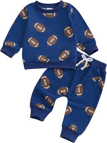 Toddler Baby Boy Girl Football Outfit Rugby Sweatshirt Top Jogger Pants Set 2 Pcs Infant Fall Winter Clothes in Saudi Arabia