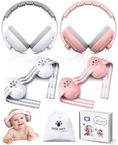 Coume 4 Pcs 2 in 1 Baby Ear Muffs Noise Protection Adjustable Baby Headphones with Stretchy Band Noise Cancelling Earmuff for Baby up to 4 Years Improves Sleep Essentials for Baby Outdoor Travel in Saudi Arabia