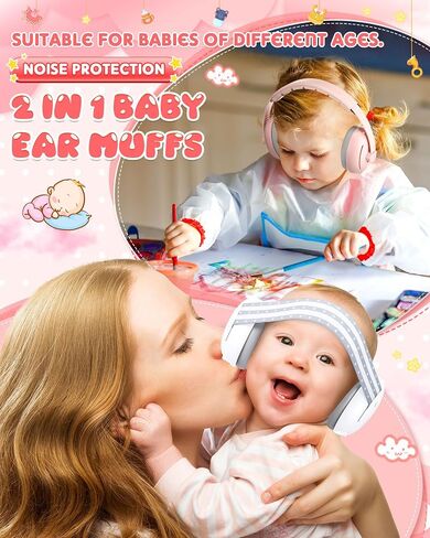 Coume 4 Pcs 2 in 1 Baby Ear Muffs Noise Protection Adjustable Baby Headphones with Stretchy Band Noise Cancelling Earmuff for Baby up to 4 Years Improves Sleep Essentials for Baby Outdoor Travel in Saudi Arabia