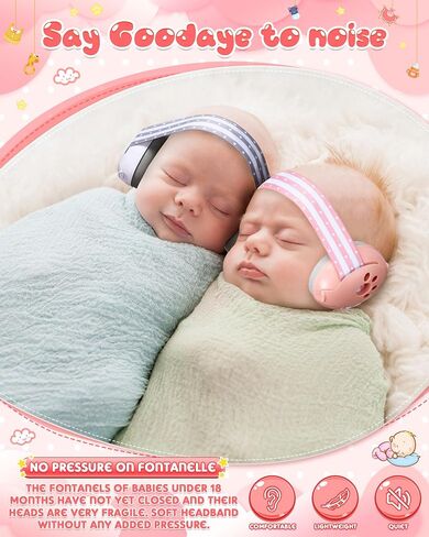 Coume 4 Pcs 2 in 1 Baby Ear Muffs Noise Protection Adjustable Baby Headphones with Stretchy Band Noise Cancelling Earmuff for Baby up to 4 Years Improves Sleep Essentials for Baby Outdoor Travel in Saudi Arabia