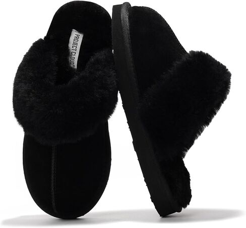 Project Cloud Womens Slippers Genuine Suede & Real Shearling Fur Lining - Memory Foam House Slippers for Women Indoor Use - Water Resistant Womens Clogs House Shoes for Women (Henka) in Saudi Arabia