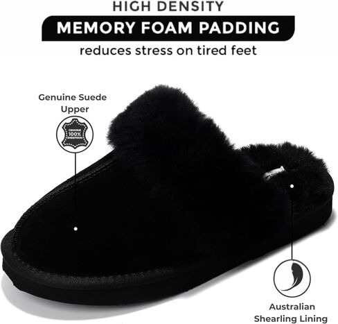 Project Cloud Womens Slippers Genuine Suede & Real Shearling Fur Lining - Memory Foam House Slippers for Women Indoor Use - Water Resistant Womens Clogs House Shoes for Women (Henka) in Saudi Arabia