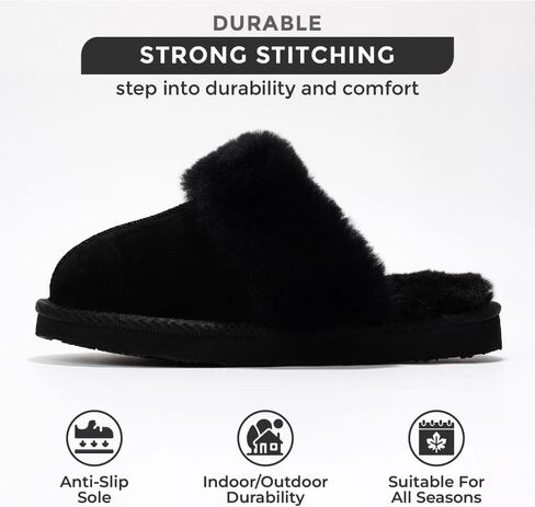 Project Cloud Womens Slippers Genuine Suede & Real Shearling Fur Lining - Memory Foam House Slippers for Women Indoor Use - Water Resistant Womens Clogs House Shoes for Women (Henka) in Saudi Arabia
