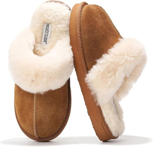 Project Cloud Womens Slippers Genuine Suede & Real Shearling Fur Lining - Memory Foam House Slippers for Women Indoor Use - Water Resistant Womens Clogs House Shoes for Women (Henka) in Saudi Arabia