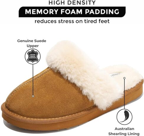 Project Cloud Womens Slippers Genuine Suede & Real Shearling Fur Lining - Memory Foam House Slippers for Women Indoor Use - Water Resistant Womens Clogs House Shoes for Women (Henka) in Saudi Arabia
