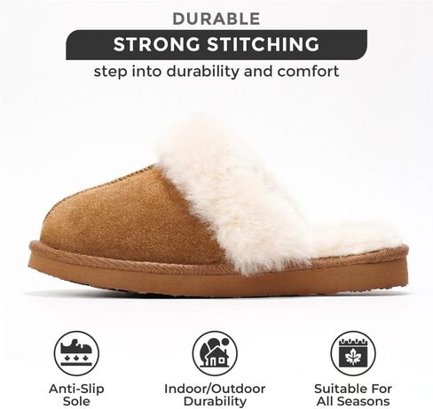 Project Cloud Womens Slippers Genuine Suede & Real Shearling Fur Lining - Memory Foam House Slippers for Women Indoor Use - Water Resistant Womens Clogs House Shoes for Women (Henka) in Saudi Arabia