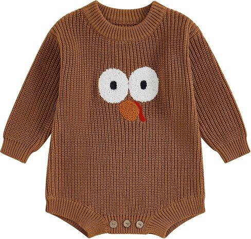 Thanksgiving Baby Girl Boy Outfit Long Sleeve Turkey Knit Sweater Romper Crewneck Pullover Sweatshirt Fall Clothes in Kuwait