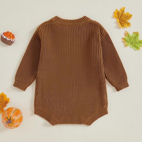 Thanksgiving Baby Girl Boy Outfit Long Sleeve Turkey Knit Sweater Romper Crewneck Pullover Sweatshirt Fall Clothes in Kuwait