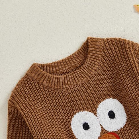 Thanksgiving Baby Girl Boy Outfit Long Sleeve Turkey Knit Sweater Romper Crewneck Pullover Sweatshirt Fall Clothes in Kuwait