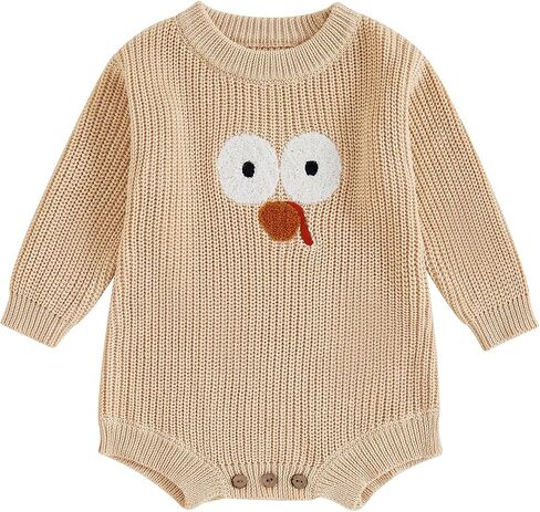 Thanksgiving Baby Girl Boy Outfit Long Sleeve Turkey Knit Sweater Romper Crewneck Pullover Sweatshirt Fall Clothes in Kuwait