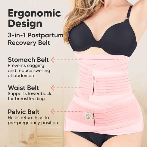 KeaBabies 3 in 1 Postpartum Belly Support Recovery Wrap and Reusable Nursing Pads Bundle - Pregnancy Belly Support Band (Blush Pink, One Size) - 4-Layers Nursing Pads (Lovelle, XL) in Saudi Arabia