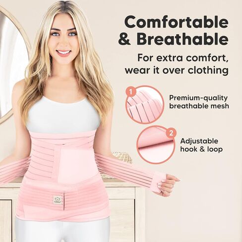 KeaBabies 3 in 1 Postpartum Belly Support Recovery Wrap and Reusable Nursing Pads Bundle - Pregnancy Belly Support Band (Blush Pink, One Size) - 4-Layers Nursing Pads (Lovelle, XL) in Saudi Arabia