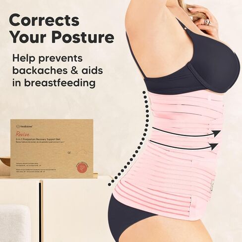 KeaBabies 3 in 1 Postpartum Belly Support Recovery Wrap and Reusable Nursing Pads Bundle - Pregnancy Belly Support Band (Blush Pink, One Size) - 4-Layers Nursing Pads (Lovelle, XL) in Saudi Arabia