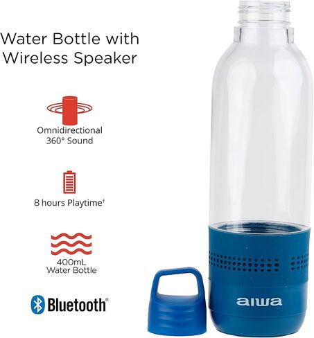 Aiwa Water Bottle with Speaker and Earphone Bundle - 400ml Water Bottle with 4 Hour Playtime and Wireless Sports Earphones with Integrated Mic, 10 Hours Playtime for Workout, Camping and Hiking in Saudi Arabia