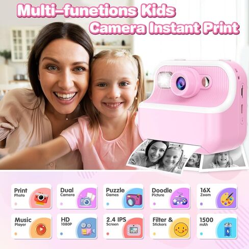 Kids Camera Instant Print Toys for Girls Age 5-12, 1080P Instant Camera for Kids with Dual Camera Print Selfie Photos, Christmas Birthday Gifts for Girls Age 4 5 6 7 8 9 10 Year Old-32GB Purple in Saudi Arabia