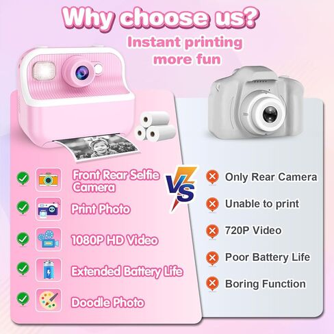 Kids Camera Instant Print Toys for Girls Age 5-12, 1080P Instant Camera for Kids with Dual Camera Print Selfie Photos, Christmas Birthday Gifts for Girls Age 4 5 6 7 8 9 10 Year Old-32GB Purple in Saudi Arabia