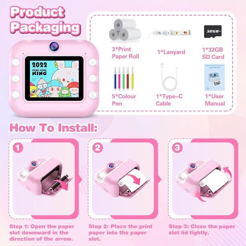 Kids Camera Instant Print Toys for Girls Age 5-12, 1080P Instant Camera for Kids with Dual Camera Print Selfie Photos, Christmas Birthday Gifts for Girls Age 4 5 6 7 8 9 10 Year Old-32GB Purple in Saudi Arabia