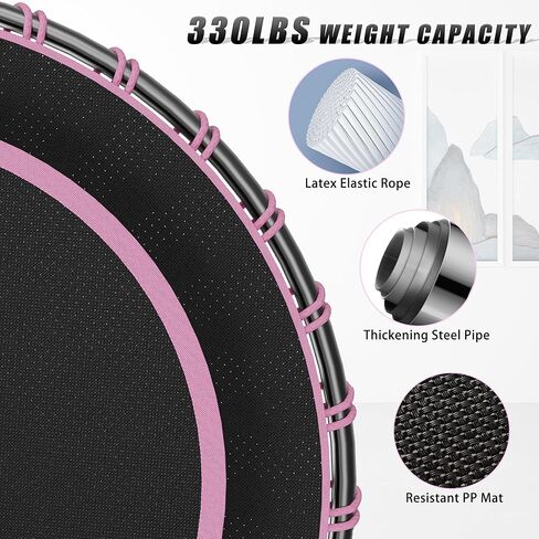 ترامبولين للياقة البدنية مقاس 40 بوصة مع مقبض قابل للتعديل وترامبولين صغير صامت بنجي ريبوندر للقفز وتمارين القلب للبالغين - الحد الأقصى للحمل 150 كجم in Kuwait