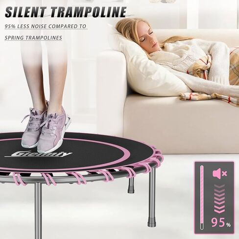 ترامبولين للياقة البدنية مقاس 40 بوصة مع مقبض قابل للتعديل وترامبولين صغير صامت بنجي ريبوندر للقفز وتمارين القلب للبالغين - الحد الأقصى للحمل 150 كجم in Kuwait