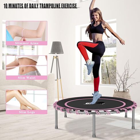 ترامبولين للياقة البدنية مقاس 40 بوصة مع مقبض قابل للتعديل وترامبولين صغير صامت بنجي ريبوندر للقفز وتمارين القلب للبالغين - الحد الأقصى للحمل 150 كجم in Kuwait