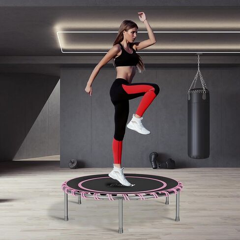 ترامبولين للياقة البدنية مقاس 40 بوصة مع مقبض قابل للتعديل وترامبولين صغير صامت بنجي ريبوندر للقفز وتمارين القلب للبالغين - الحد الأقصى للحمل 150 كجم in Kuwait