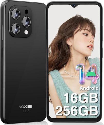 DOOGEE N55 Pro Unlocked Cell Phone, Android 14 Smartphone with 16GB RAM 256GB ROM, 6.56" HD+ 90Hz IPS Waterdrop Screen, Octa Core, 5150mAh, Dual SIM Unlocked Android Smartphone, Face Unlock,Dark Blue in Saudi Arabia