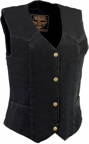 Milwaukee Leather MDL4000 Women's Blue Plain Side 4 Snap Front Denim Vest in Saudi Arabia