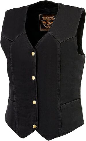 Milwaukee Leather MDL4000 Women's Blue Plain Side 4 Snap Front Denim Vest in Saudi Arabia