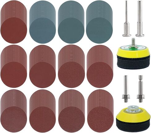 Professional 240 Piece 2-Inch Sanding Disc with 1/8" & 1/4" Shank Plates for Drills and Rotary Tools - Multiple Grits 80-3000 Grit Included in Kuwait