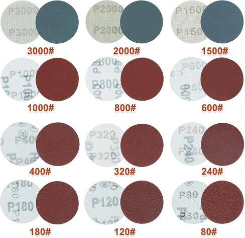 Professional 240 Piece 2-Inch Sanding Disc with 1/8" & 1/4" Shank Plates for Drills and Rotary Tools - Multiple Grits 80-3000 Grit Included in Kuwait