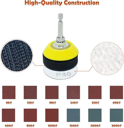 Professional 240 Piece 2-Inch Sanding Disc with 1/8" & 1/4" Shank Plates for Drills and Rotary Tools - Multiple Grits 80-3000 Grit Included in Kuwait