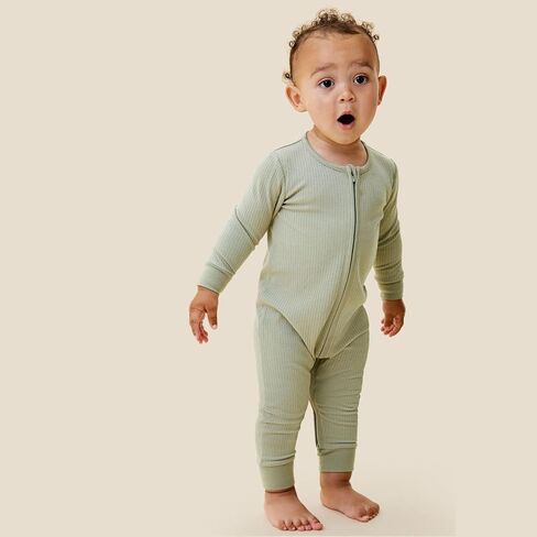 بيجامة MORI Baby للأولاد والبنات من قطعة واحدة مضلعة ذكية - ملابس نوم مناسبة للرضع للجنسين بأكمام طويلة وسحاب في اتجاهين in Kuwait