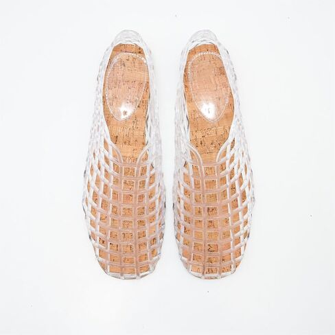 Womens Clear Jelly Mesh Flats Trendy Transparent Shoes Soft Cork Insole Lightweight Casual Summer Shoes for Daily Outfits in Saudi Arabia