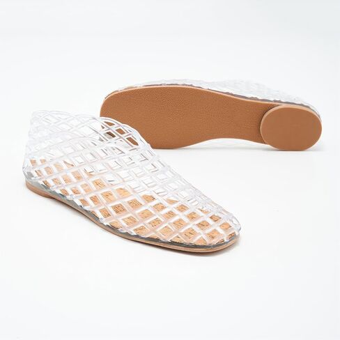 Womens Clear Jelly Mesh Flats Trendy Transparent Shoes Soft Cork Insole Lightweight Casual Summer Shoes for Daily Outfits in Saudi Arabia