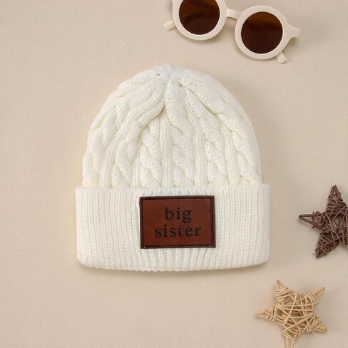 BOUTIKOME Winter Knit Hat Toddler Baby Girls Beanie to Be Big Sister Twist Warm Beanies Announcement Infant Knitted Cap in Saudi Arabia