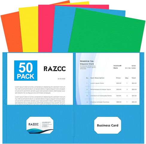 مجلدين جيبين، RAZCC 50 حزمة 2 مجلدات جيب تناسب ورق بحجم الحروف، مجلدات ورقية مع جيوب للمدرسة والمكتب والأعمال المنزلية، أزرق in Saudi Arabia