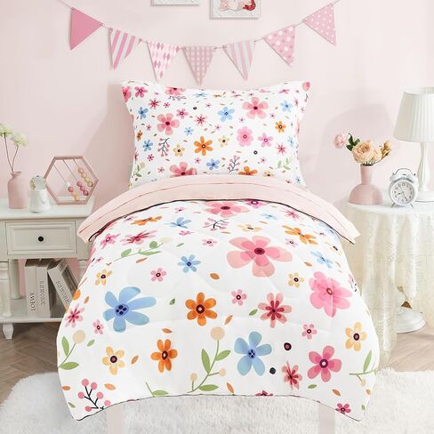 مجموعة مفروشات Cozyholy مكونة من 4 قطع من مفروشات الأطفال الملونة بالزهور، مجموعة لحاف لطيفة للفتيات الصغيرات، مجموعة ملاءات سرير مطبوعة بأوراق الشجر، مجموعة مفروشات سرير في حقيبة، تتضمن لحافًا، وملاءة مسطحة، وملاءة جاهزة، وغطاء وسادة in Saudi Arabia