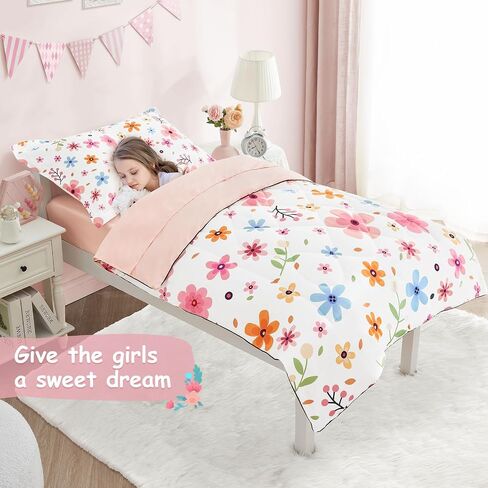 مجموعة مفروشات Cozyholy مكونة من 4 قطع من مفروشات الأطفال الملونة بالزهور، مجموعة لحاف لطيفة للفتيات الصغيرات، مجموعة ملاءات سرير مطبوعة بأوراق الشجر، مجموعة مفروشات سرير في حقيبة، تتضمن لحافًا، وملاءة مسطحة، وملاءة جاهزة، وغطاء وسادة in Saudi Arabia