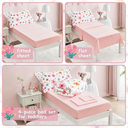 مجموعة مفروشات Cozyholy مكونة من 4 قطع من مفروشات الأطفال الملونة بالزهور، مجموعة لحاف لطيفة للفتيات الصغيرات، مجموعة ملاءات سرير مطبوعة بأوراق الشجر، مجموعة مفروشات سرير في حقيبة، تتضمن لحافًا، وملاءة مسطحة، وملاءة جاهزة، وغطاء وسادة in Saudi Arabia