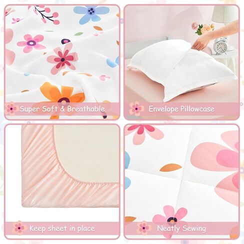 مجموعة مفروشات Cozyholy مكونة من 4 قطع من مفروشات الأطفال الملونة بالزهور، مجموعة لحاف لطيفة للفتيات الصغيرات، مجموعة ملاءات سرير مطبوعة بأوراق الشجر، مجموعة مفروشات سرير في حقيبة، تتضمن لحافًا، وملاءة مسطحة، وملاءة جاهزة، وغطاء وسادة in Saudi Arabia