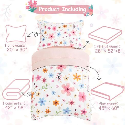 مجموعة مفروشات Cozyholy مكونة من 4 قطع من مفروشات الأطفال الملونة بالزهور، مجموعة لحاف لطيفة للفتيات الصغيرات، مجموعة ملاءات سرير مطبوعة بأوراق الشجر، مجموعة مفروشات سرير في حقيبة، تتضمن لحافًا، وملاءة مسطحة، وملاءة جاهزة، وغطاء وسادة in Saudi Arabia