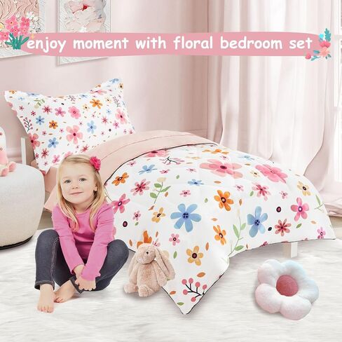 مجموعة مفروشات Cozyholy مكونة من 4 قطع من مفروشات الأطفال الملونة بالزهور، مجموعة لحاف لطيفة للفتيات الصغيرات، مجموعة ملاءات سرير مطبوعة بأوراق الشجر، مجموعة مفروشات سرير في حقيبة، تتضمن لحافًا، وملاءة مسطحة، وملاءة جاهزة، وغطاء وسادة in Saudi Arabia
