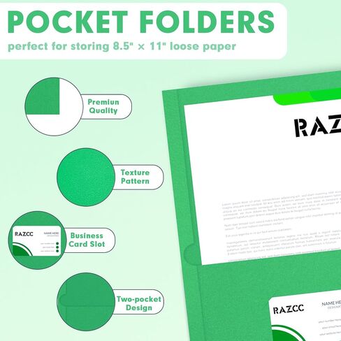 Two Pocket Folders, RAZCC 50 Pack File Folders with Pockets Fit Letter Size Paper, Thick Paper File Folder for School Office Business Home, Assorted 5 Colors in Saudi Arabia