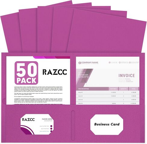 Two Pocket Folders, RAZCC 50 Pack File Folders with Pockets Fit Letter Size Paper, Thick Paper File Folder for School Office Business Home, Assorted 5 Colors in Saudi Arabia