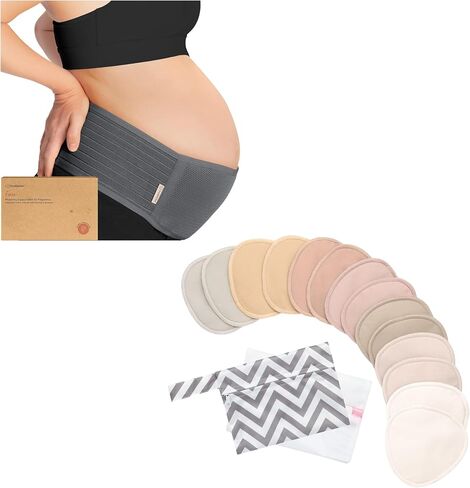 حزام بطن الأمومة من KeaBabies للحمل و14 قطعة من وسادات الرضاعة العضوية - حزام دعم بطن الحمل الناعم والمسامي - وسادات الثدي القابلة للغسل للرضاعة الطبيعية - شريط دعم الحوض - حمالة صدر للرضاعة in Saudi Arabia