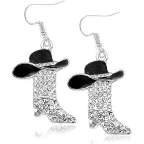 Cute Rhinestones Western Boots Cowgirl Cowboy Dangle Drop Earrings for Women Girls Dainty Boho Enamel Hat Boot Hypoallergenic Lightweight Dangling Fashion Y2K Jewelry Party Holiday Christmas Gift