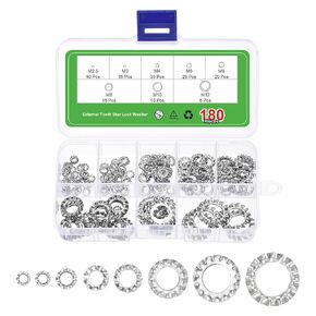 uxcell 320Pcs External Tooth Star Lock Washers Assortment Kit, 304 Stainless Steel Tooth Locking Ring Washers Quick Speed Star Nut Locking Fastener Fastener, Silver